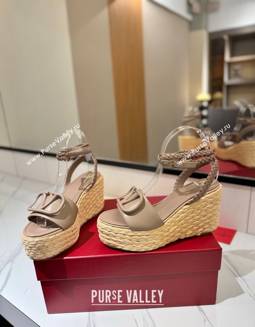 Valentino VLogo Calfskin Leather Wedge Sandals 9cm Dusty Beige 2025 VA082113 (MD-250821130)