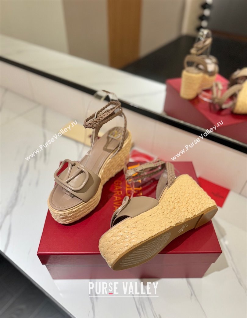 Valentino VLogo Calfskin Leather Wedge Sandals 9cm Dusty Beige 2025 VA082113 (MD-250821130)