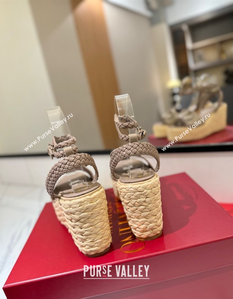 Valentino VLogo Calfskin Leather Wedge Sandals 9cm Dusty Beige 2025 VA082113 (MD-250821130)