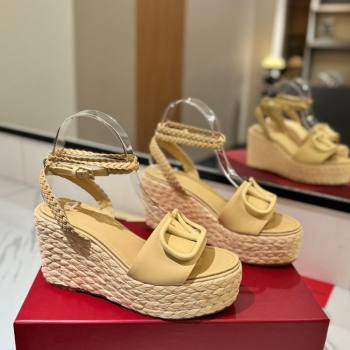 Valentino VLogo Calfskin Leather Wedge Sandals 9cm Yellow 2025 VA082113 (MD-250821132)