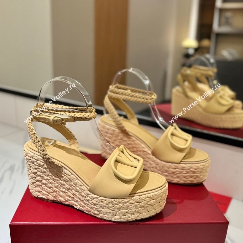 Valentino VLogo Calfskin Leather Wedge Sandals 9cm Yellow 2025 VA082113 (MD-250821132)