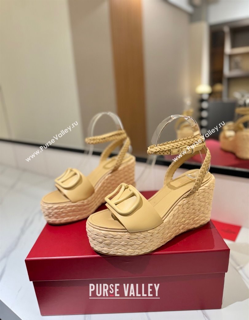 Valentino VLogo Calfskin Leather Wedge Sandals 9cm Yellow 2025 VA082113 (MD-250821132)