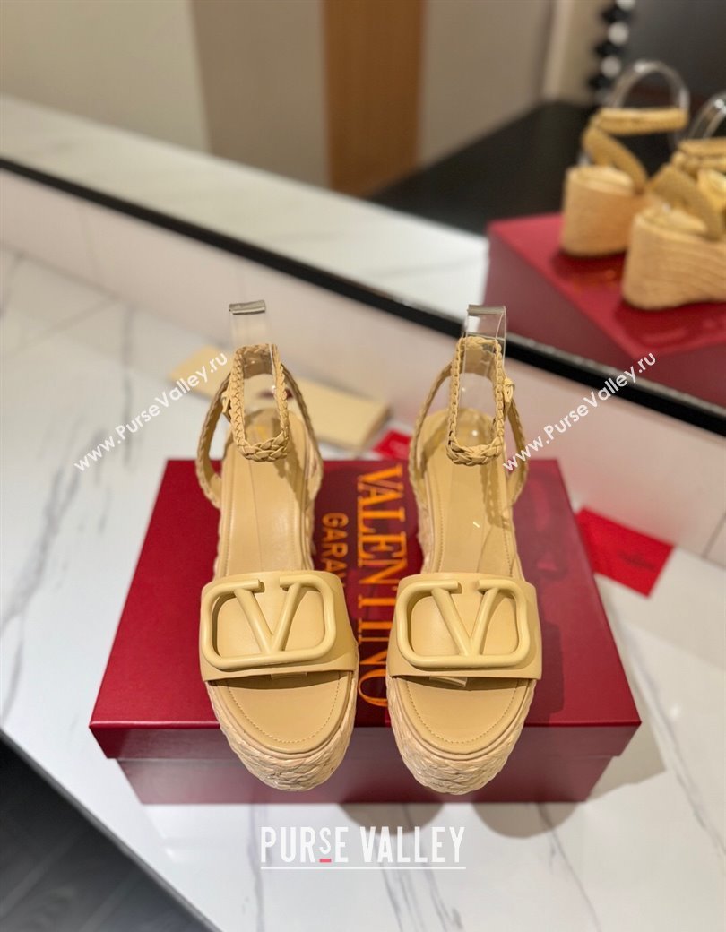 Valentino VLogo Calfskin Leather Wedge Sandals 9cm Yellow 2025 VA082113 (MD-250821132)