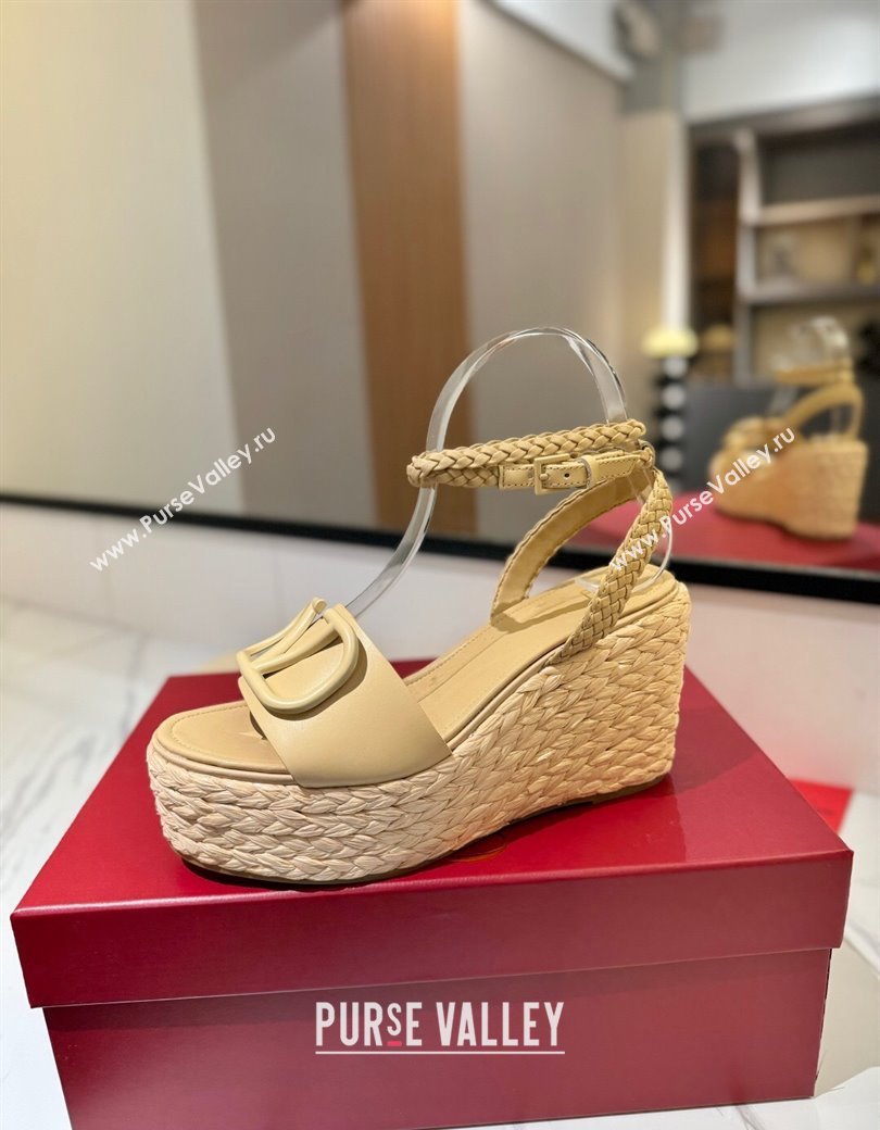 Valentino VLogo Calfskin Leather Wedge Sandals 9cm Yellow 2025 VA082113 (MD-250821132)
