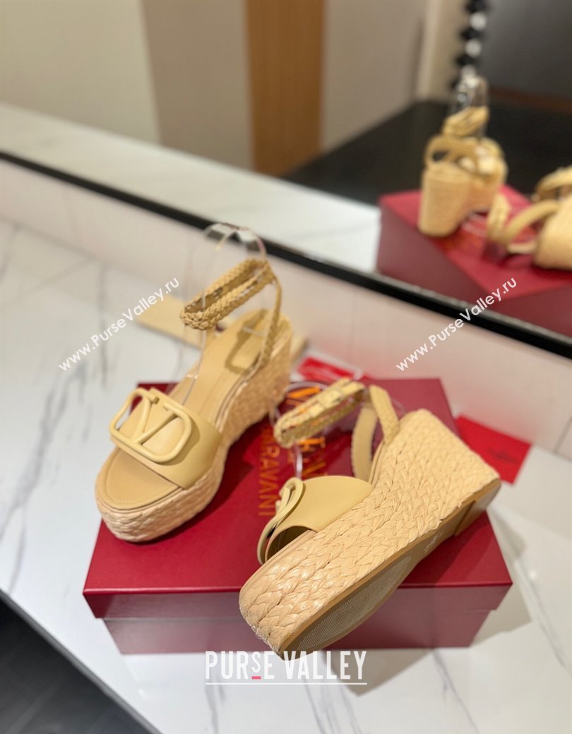 Valentino VLogo Calfskin Leather Wedge Sandals 9cm Yellow 2025 VA082113 (MD-250821132)