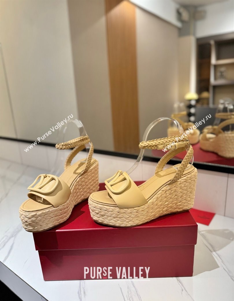 Valentino VLogo Calfskin Leather Wedge Sandals 9cm Yellow 2025 VA082113 (MD-250821132)