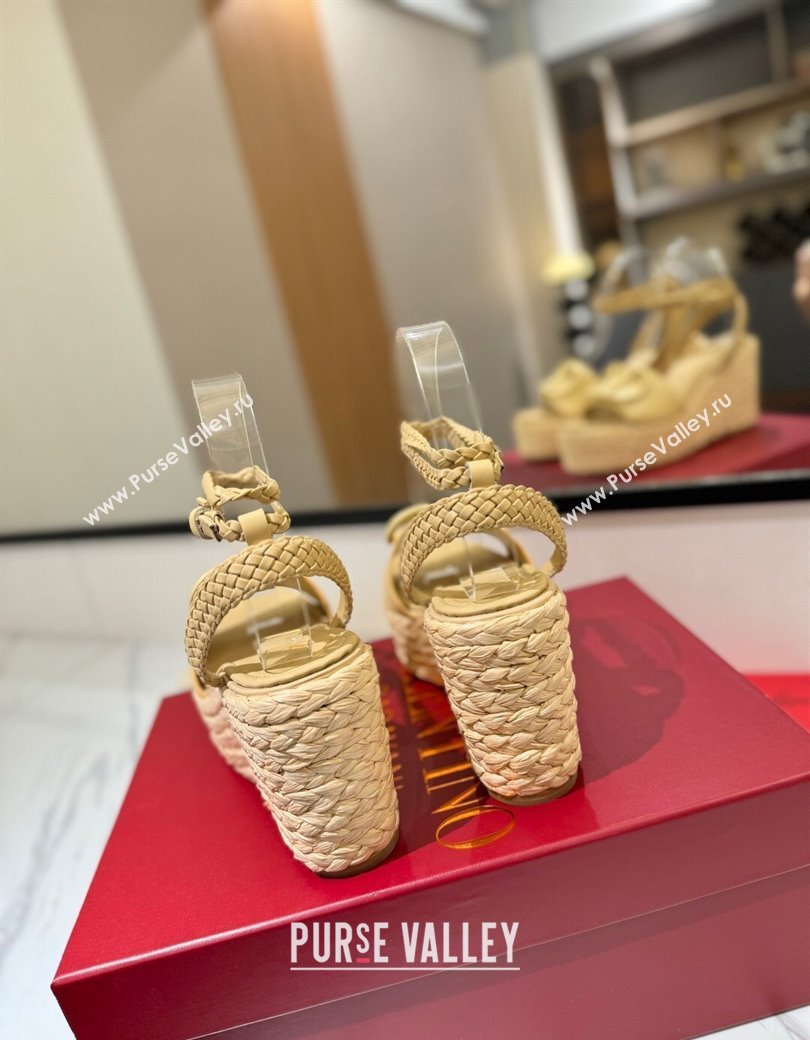 Valentino VLogo Calfskin Leather Wedge Sandals 9cm Yellow 2025 VA082113 (MD-250821132)