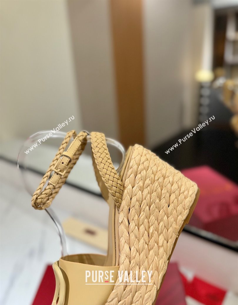 Valentino VLogo Calfskin Leather Wedge Sandals 9cm Yellow 2025 VA082113 (MD-250821132)