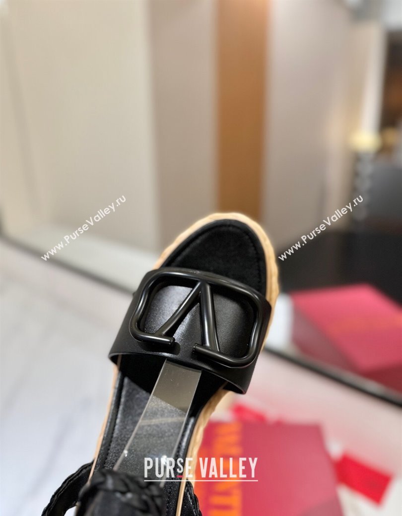 Valentino VLogo Calfskin Leather Wedge Sandals 9cm Black 2025 VA082113 (MD-250821133)