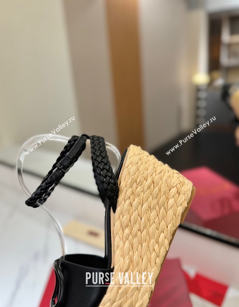 Valentino VLogo Calfskin Leather Wedge Sandals 9cm Black 2025 VA082113 (MD-250821133)