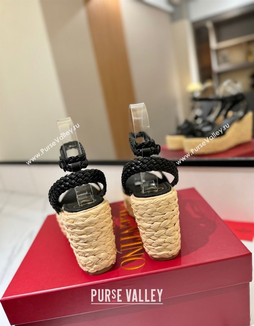 Valentino VLogo Calfskin Leather Wedge Sandals 9cm Black 2025 VA082113 (MD-250821133)