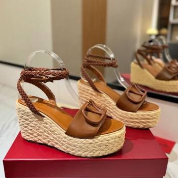 Valentino VLogo Calfskin Leather Wedge Sandals 9cm Brown 2025 VA082113 (MD-250821134)