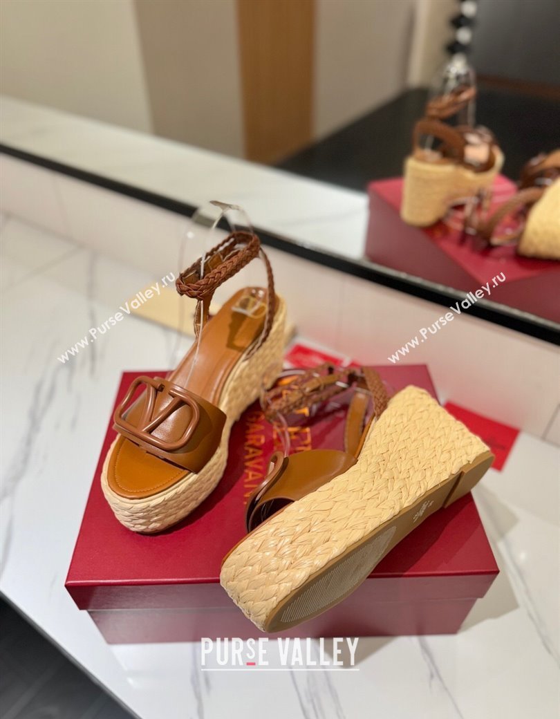 Valentino VLogo Calfskin Leather Wedge Sandals 9cm Brown 2025 VA082113 (MD-250821134)