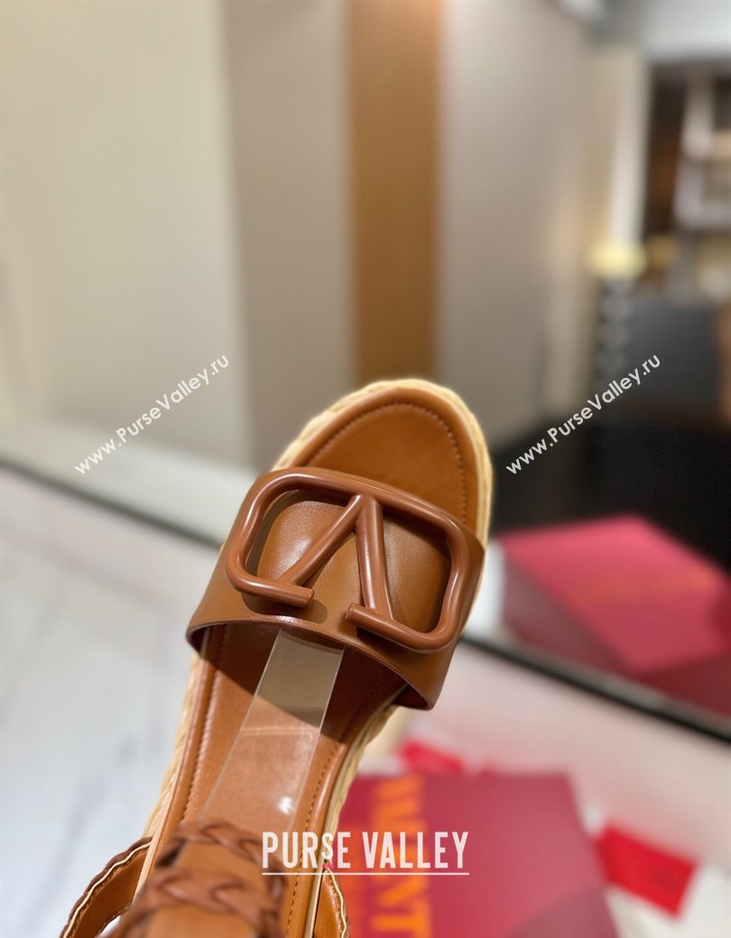 Valentino VLogo Calfskin Leather Wedge Sandals 9cm Brown 2025 VA082113 (MD-250821134)