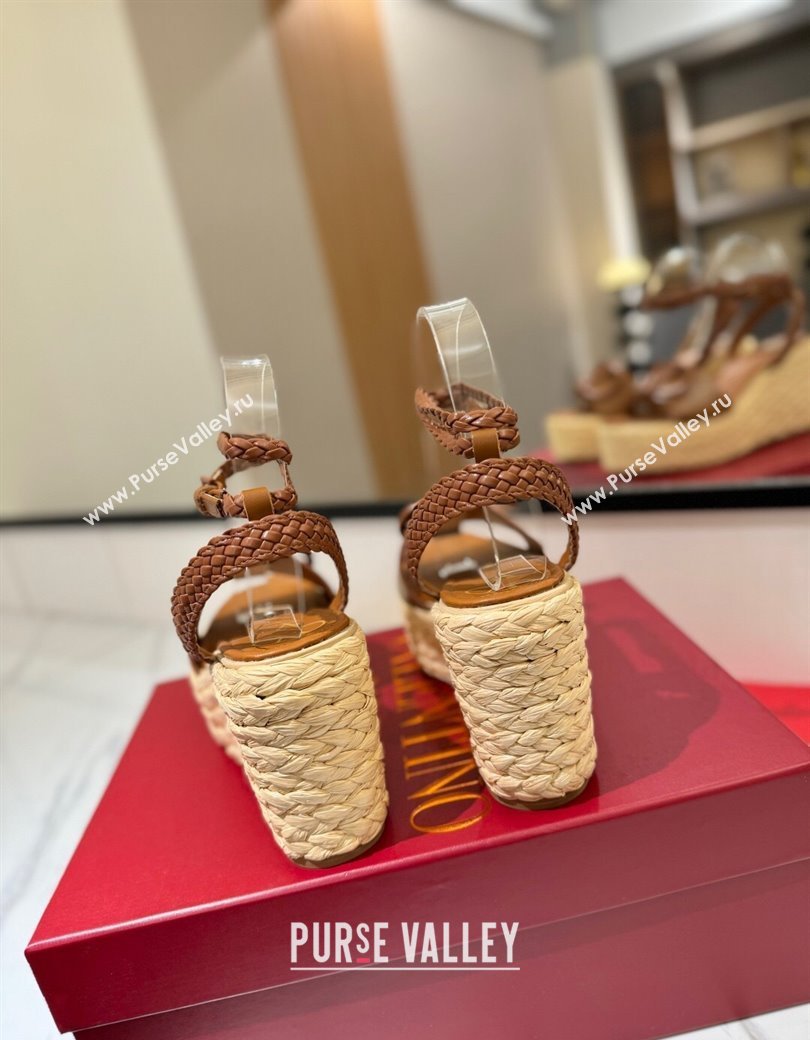 Valentino VLogo Calfskin Leather Wedge Sandals 9cm Brown 2025 VA082113 (MD-250821134)