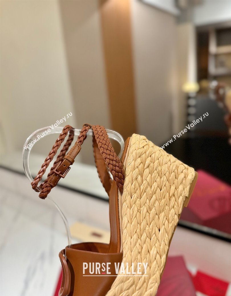 Valentino VLogo Calfskin Leather Wedge Sandals 9cm Brown 2025 VA082113 (MD-250821134)