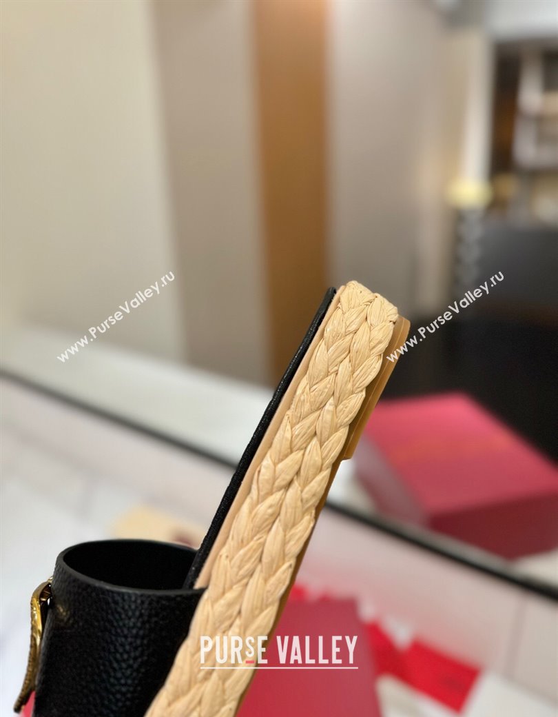 Valentino VLogo Grainy Calfskin Flat Slides Sandal Black/Gold 2025 VA082114 (MD-250821140)