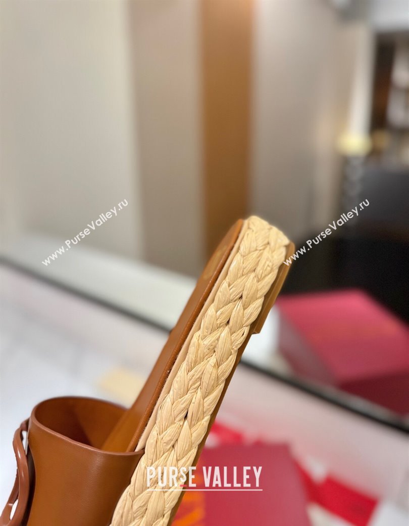 Valentino VLogo Calfskin Leather Flat Slides Sandal Brown 2025 VA082114 (MD-250821142)