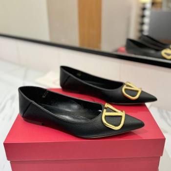 Valentino VLogo Signature Flat Shoes in Grained Calfskin Black 2025 VA082103 (MD-250821016)