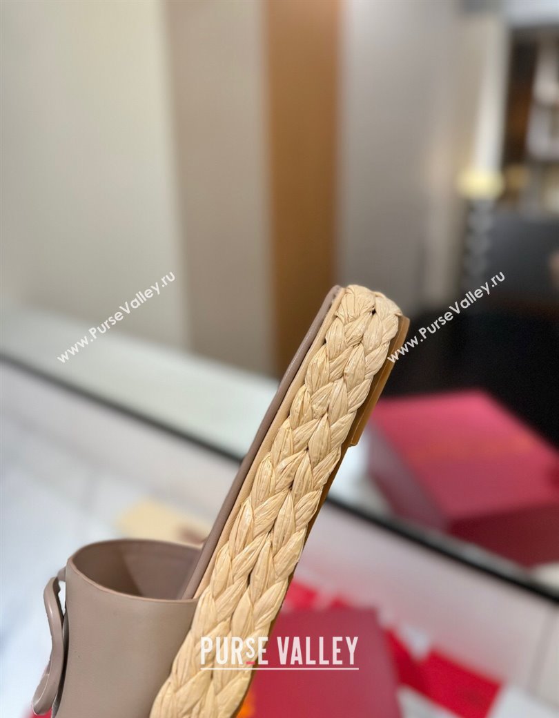 Valentino VLogo Calfskin Leather Flat Slides Sandal Dusty Beige 2 2025 VA082114 (MD-250821145)
