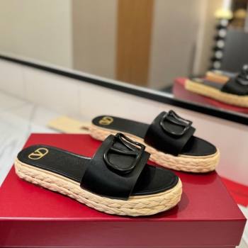 Valentino VLogo Calfskin Leather Flat Slides Sandal Black 2025 VA082114 (MD-250821146)