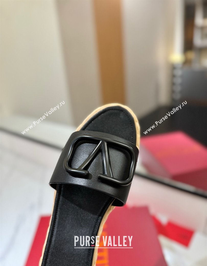 Valentino VLogo Calfskin Leather Flat Slides Sandal Black 2025 VA082114 (MD-250821146)