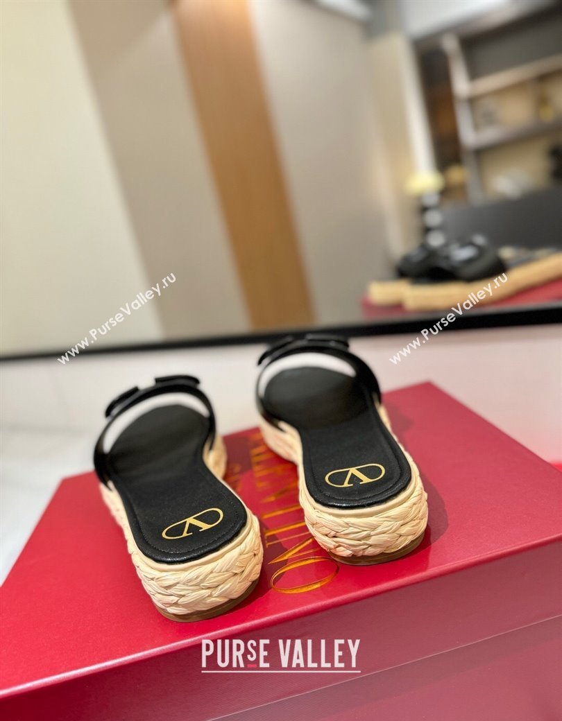 Valentino VLogo Calfskin Leather Flat Slides Sandal Black 2025 VA082114 (MD-250821146)