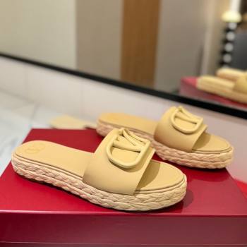 Valentino VLogo Calfskin Leather Flat Slides Sandal Yellow 2025 VA082114 (MD-250821147)