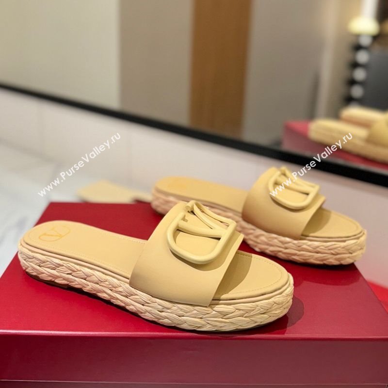 Valentino VLogo Calfskin Leather Flat Slides Sandal Yellow 2025 VA082114 (MD-250821147)