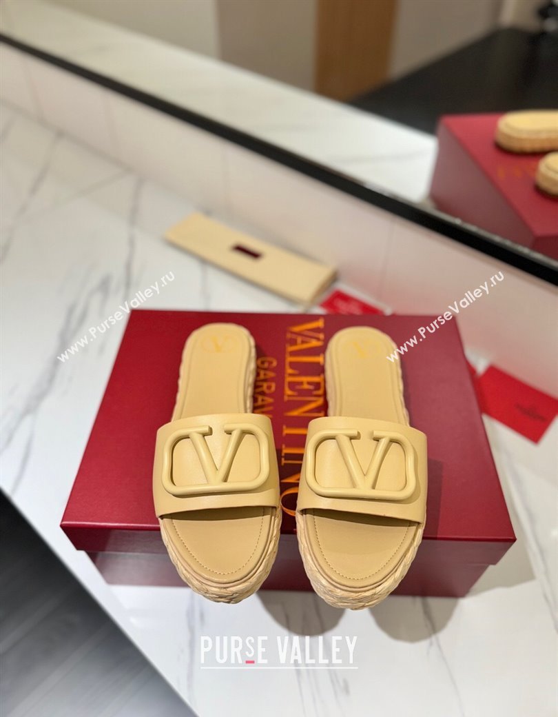 Valentino VLogo Calfskin Leather Flat Slides Sandal Yellow 2025 VA082114 (MD-250821147)