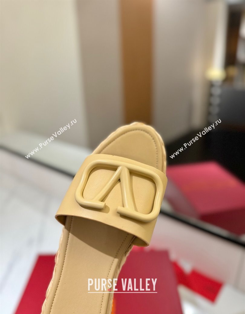 Valentino VLogo Calfskin Leather Flat Slides Sandal Yellow 2025 VA082114 (MD-250821147)