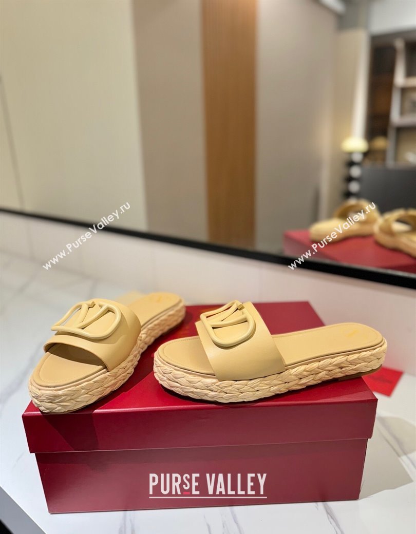 Valentino VLogo Calfskin Leather Flat Slides Sandal Yellow 2025 VA082114 (MD-250821147)