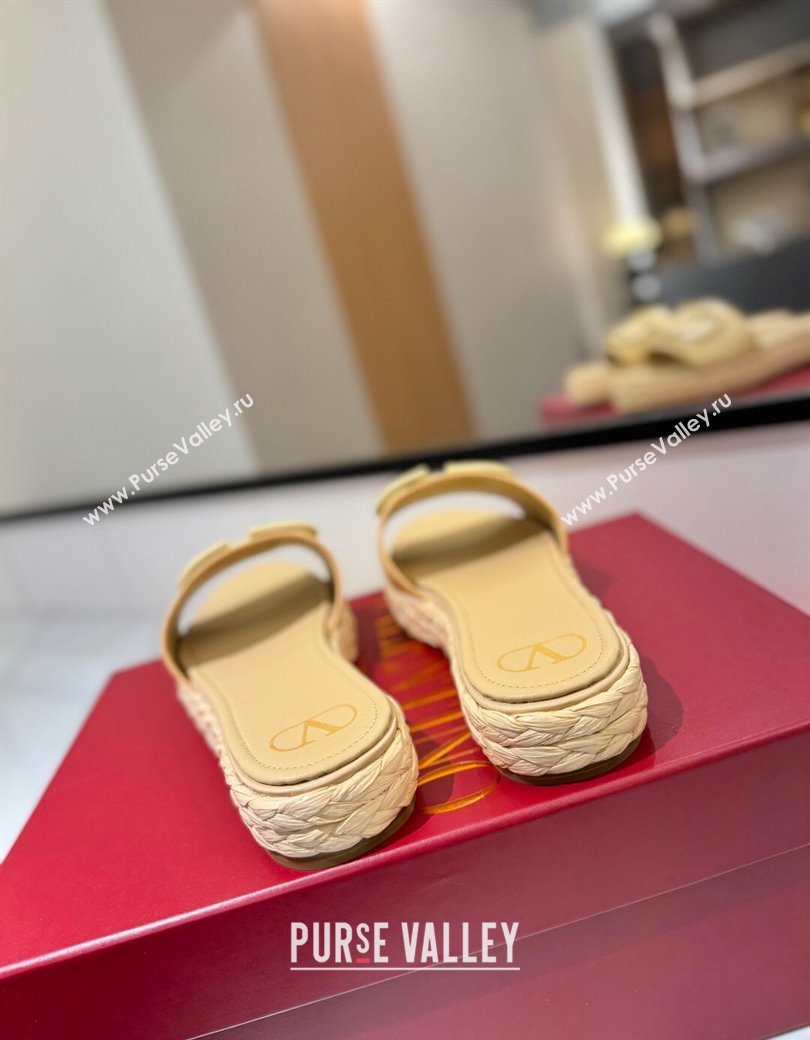 Valentino VLogo Calfskin Leather Flat Slides Sandal Yellow 2025 VA082114 (MD-250821147)