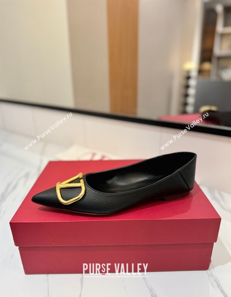 Valentino VLogo Signature Flat Shoes in Grained Calfskin Black 2025 VA082103 (MD-250821016)