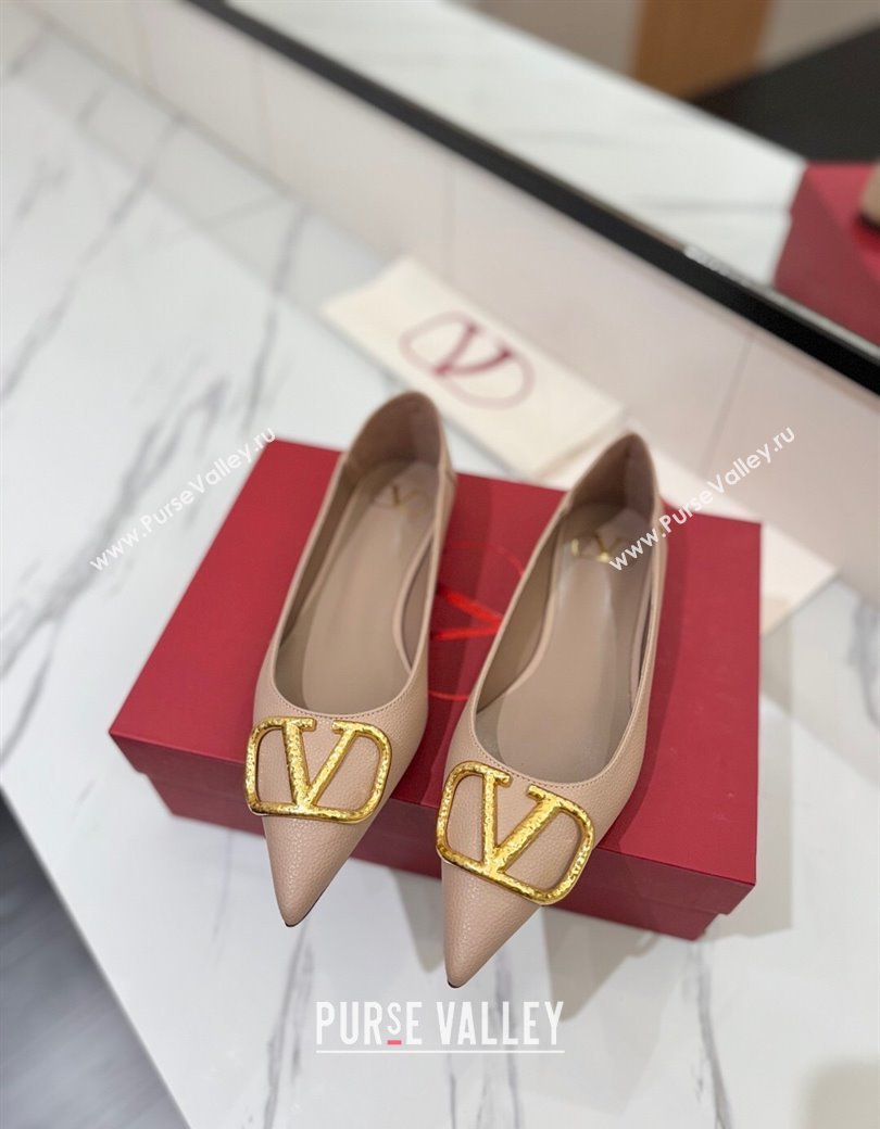 Valentino VLogo Signature Flat Shoes in Grained Calfskin Dusty Nude 2025 VA082103 (MD-250821017)