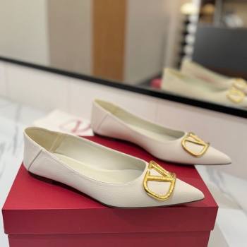 Valentino VLogo Signature Flat Shoes in Grained Calfskin White 2025 VA082103 (MD-250821018)