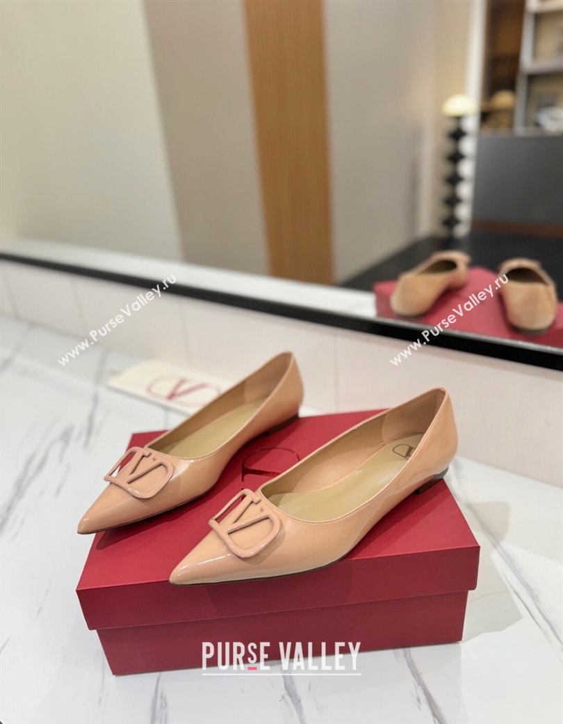 Valentino VLogo Signature Flat Shoes in Patent Calfskin Pale Pink 2025 VA082104 (MD-250821019)
