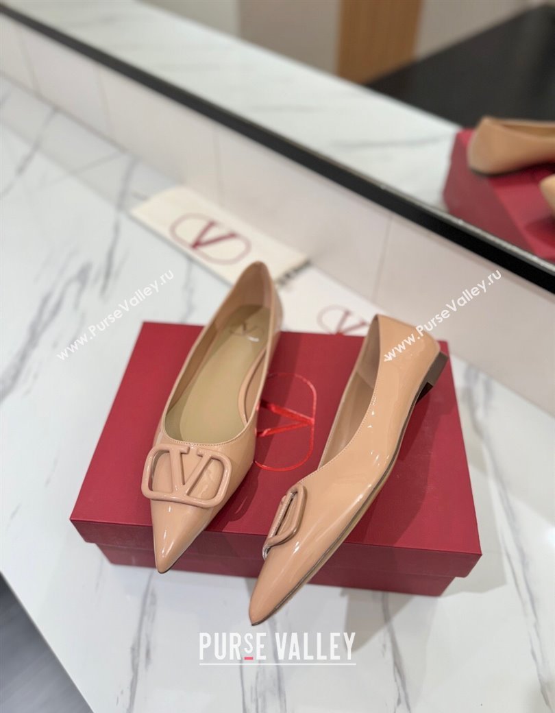Valentino VLogo Signature Flat Shoes in Patent Calfskin Pale Pink 2025 VA082104 (MD-250821019)
