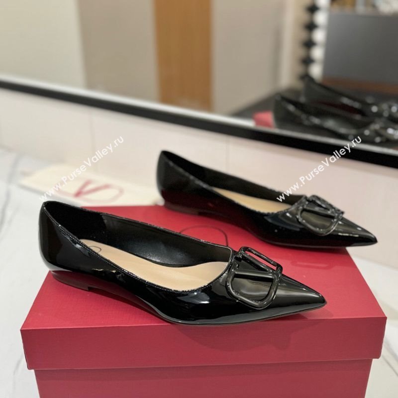 Valentino VLogo Signature Flat Shoes in Patent Calfskin Black 2025 VA082104 (MD-250821020)
