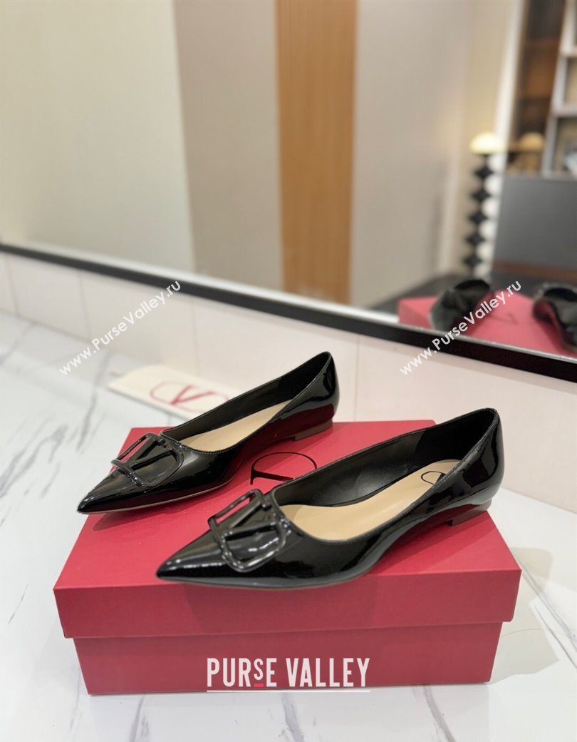Valentino VLogo Signature Flat Shoes in Patent Calfskin Black 2025 VA082104 (MD-250821020)