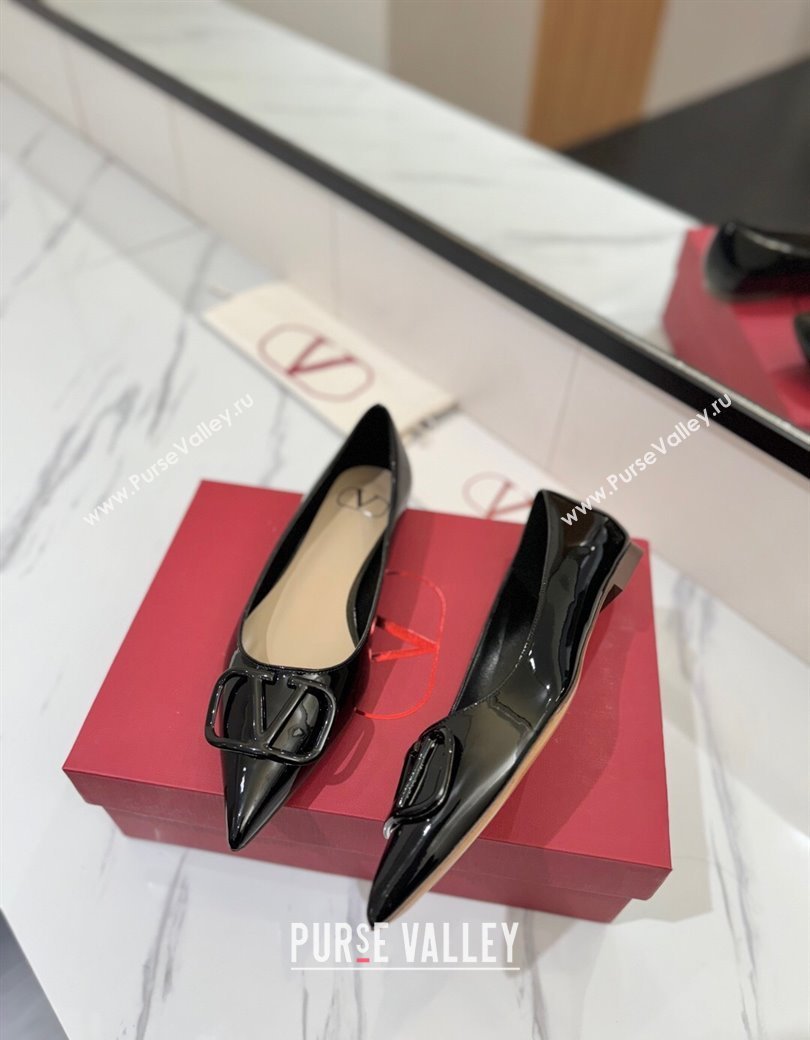 Valentino VLogo Signature Flat Shoes in Patent Calfskin Black 2025 VA082104 (MD-250821020)