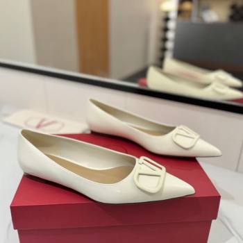 Valentino VLogo Signature Flat Shoes in Patent Calfskin White 2025 VA082104 (MD-250821021)