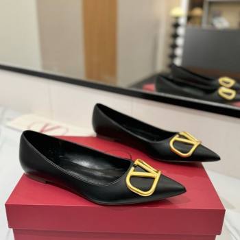 Valentino VLogo Signature Flat Shoes in Calfskin Leather Black/Gold 2025 VA082104 (MD-250821022)
