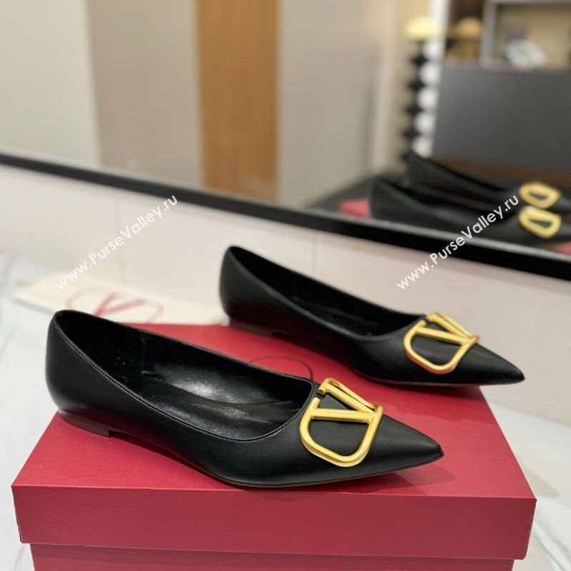 Valentino VLogo Signature Flat Shoes in Calfskin Leather Black/Gold 2025 VA082104 (MD-250821022)