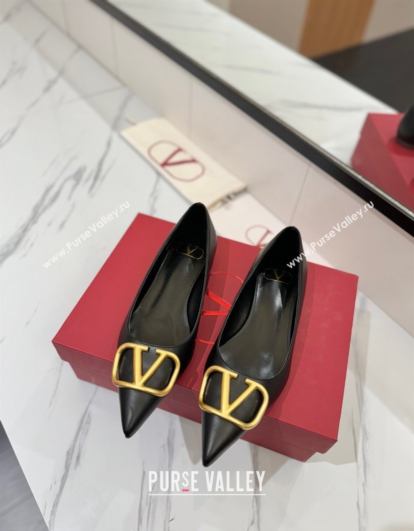 Valentino VLogo Signature Flat Shoes in Calfskin Leather Black/Gold 2025 VA082104 (MD-250821022)