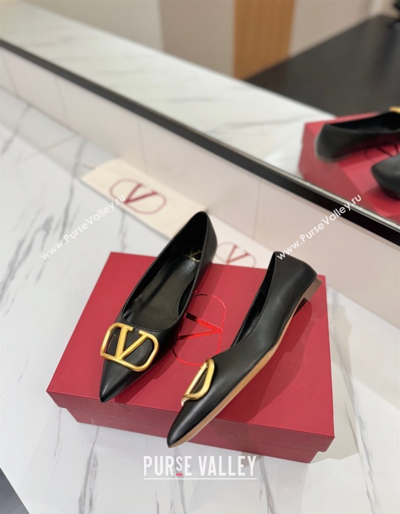 Valentino VLogo Signature Flat Shoes in Calfskin Leather Black/Gold 2025 VA082104 (MD-250821022)