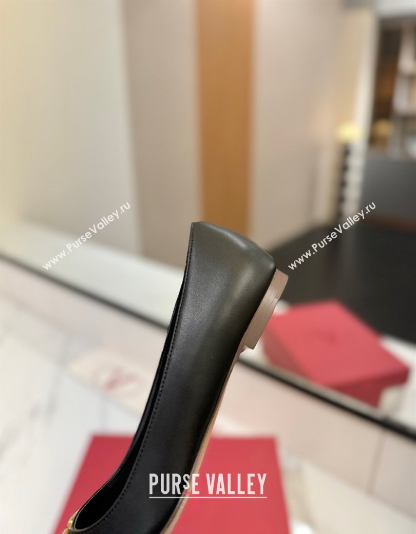 Valentino VLogo Signature Flat Shoes in Calfskin Leather Black/Gold 2025 VA082104 (MD-250821022)