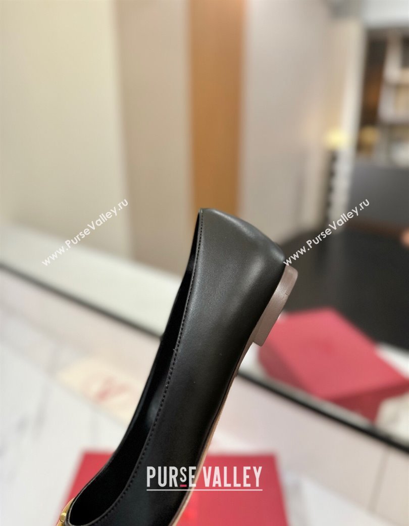 Valentino VLogo Signature Flat Shoes in Calfskin Leather Black/Gold 2025 VA082104 (MD-250821022)