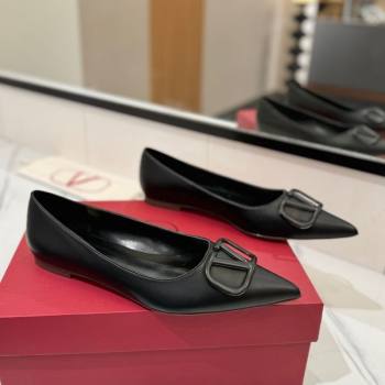 Valentino VLogo Signature Flat Shoes in Calfskin Leather All Black 2025 VA082104 (MD-250821023)
