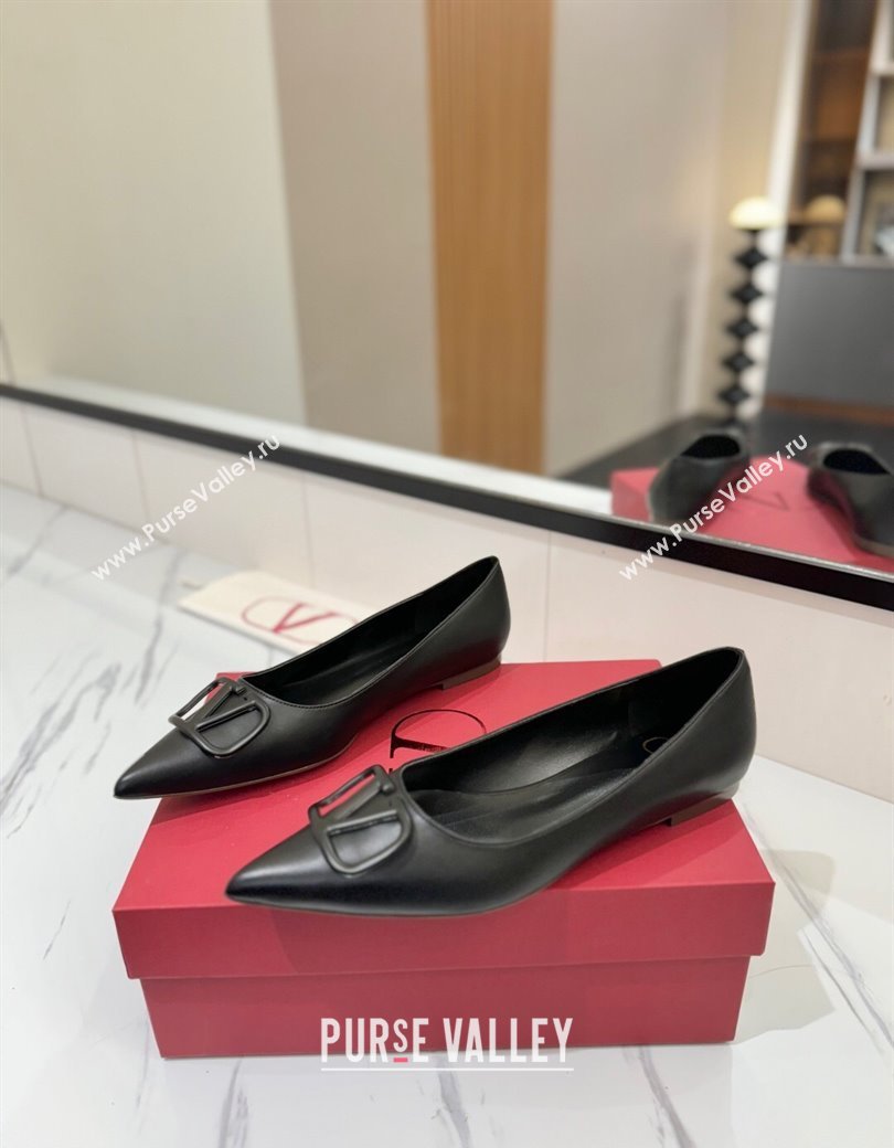 Valentino VLogo Signature Flat Shoes in Calfskin Leather All Black 2025 VA082104 (MD-250821023)